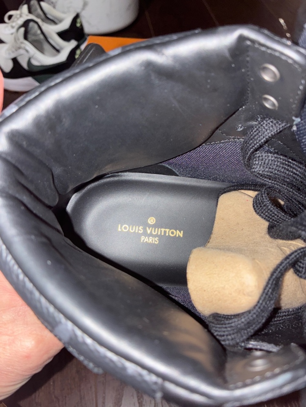 Louis Vuitton Men's High-Top Sneaker in Black and Gray Monogram - Picture 8 of 10